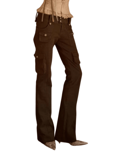 Washed Utility Low-Rise Flared Pants