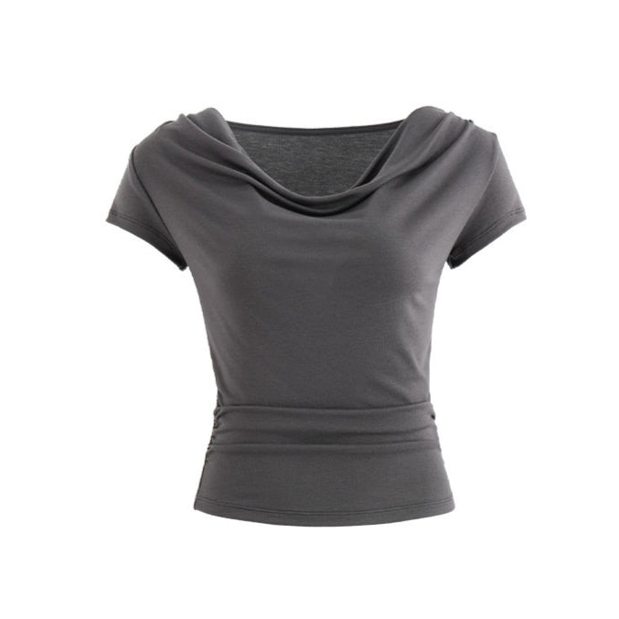 Draped Off-Shoulder Fitted Short Sleeve T-Shirt