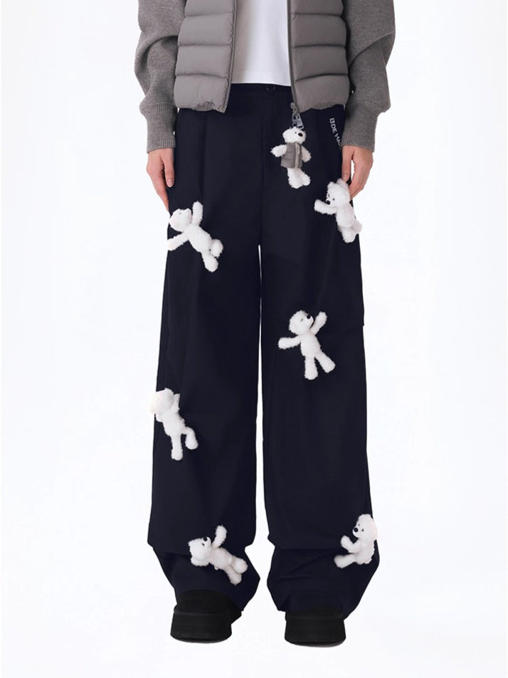 Multi-Bear Ruched Straight Cargo Pants