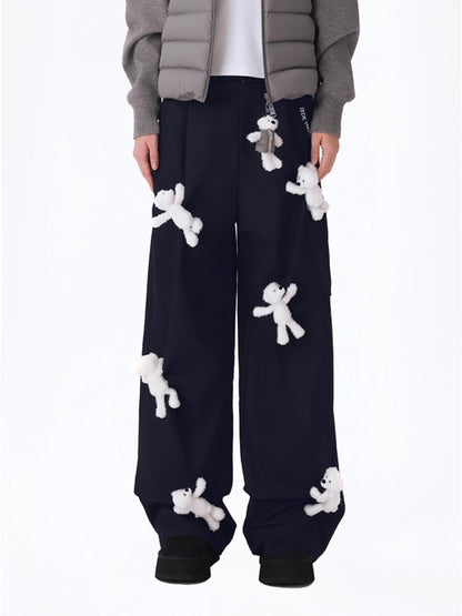 Multi-Bear Ruched Straight Cargo Pants