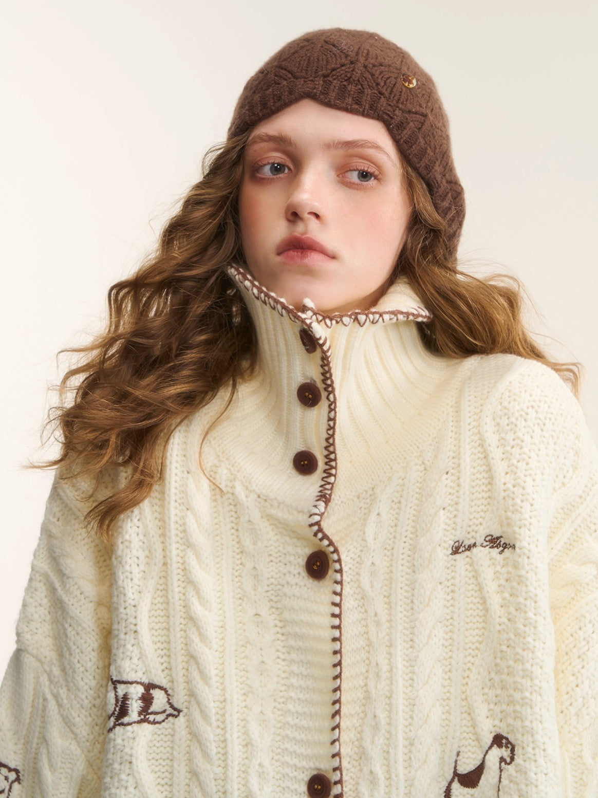 Stand-Collar Relaxed Cardigan