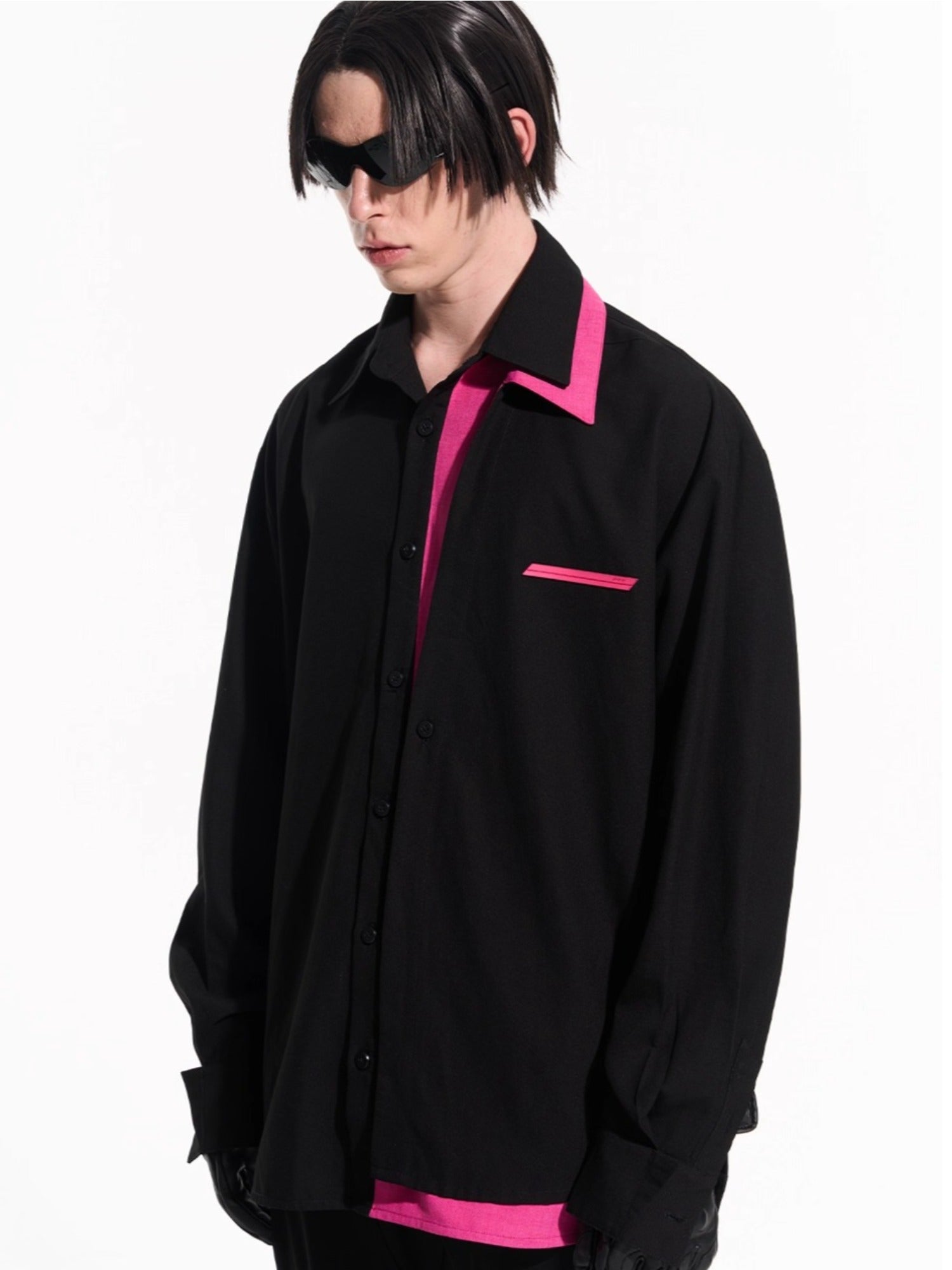 Layered Contrast Multi-Collar Asymmetric Shirt