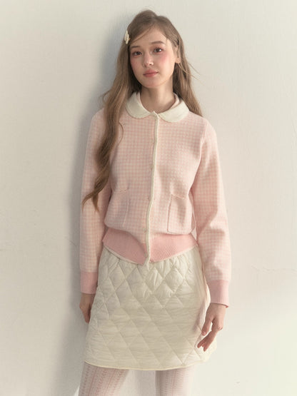 Sweet Pink Gingham Doll Collar Knit Cardigan