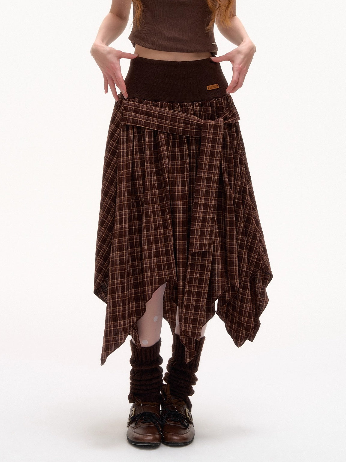 Irregular Hem Plaid Skirt