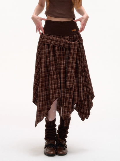 Irregular Hem Plaid Skirt