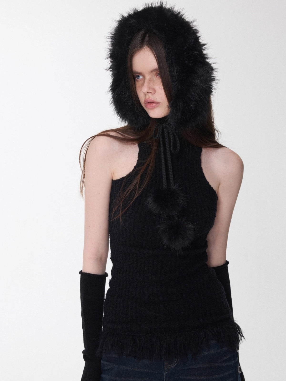 Reversible Faux Fur Pom-Pom Ear Muff Collar