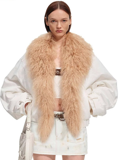 Polar Shearling Collar Denim Down Jacket
