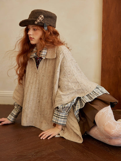 Oatmeal Wool Jacquard Cape Sweater