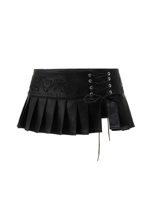 Short Leather Pleated Panel Corset Belt