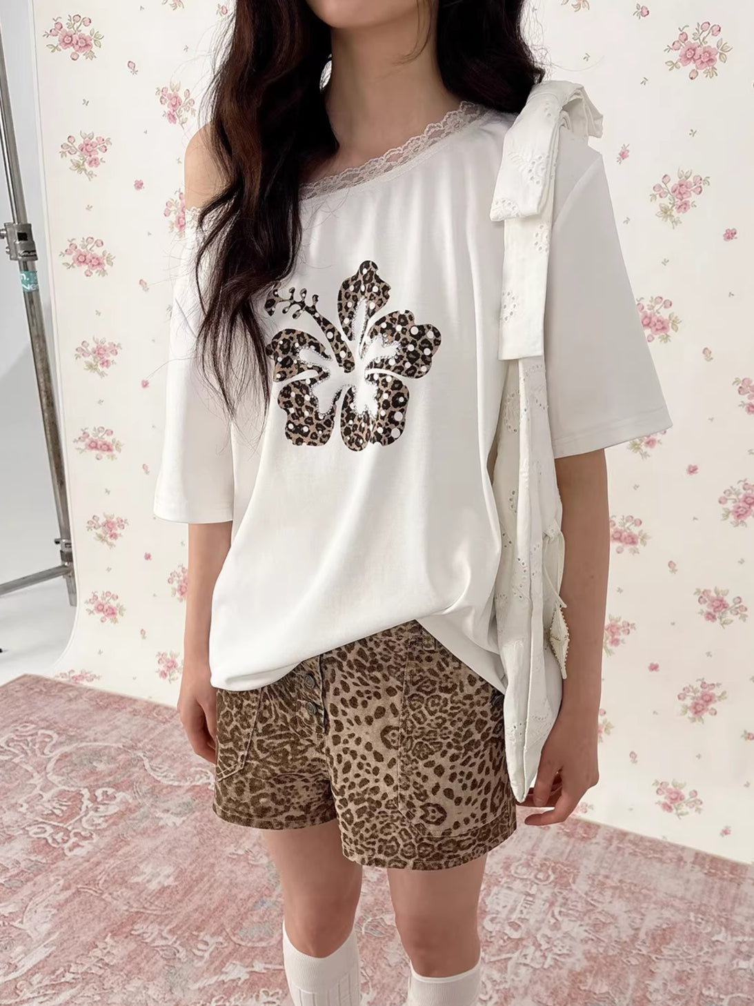 Vintage Leopard Low-Rise Denim Shorts