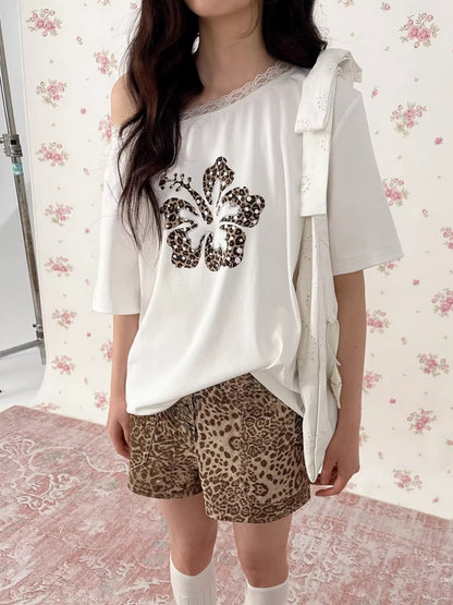 Vintage Leopard Low-Rise Denim Shorts