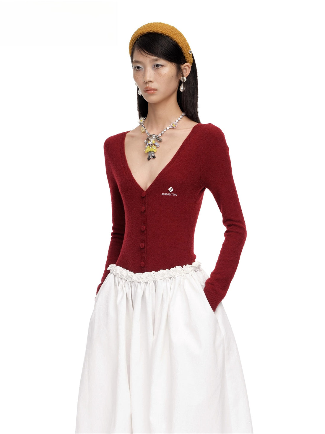 V-Neck Wool-Blend Knit Bodysuit