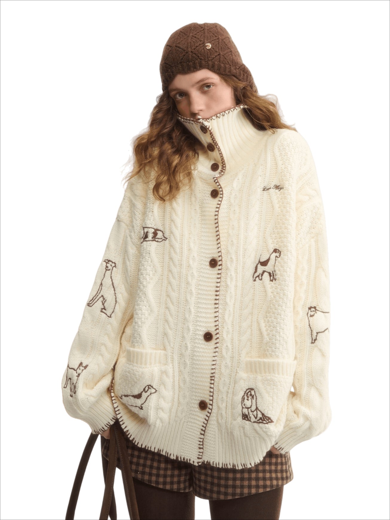 Cable-Knit Stand-Collar Cardigan