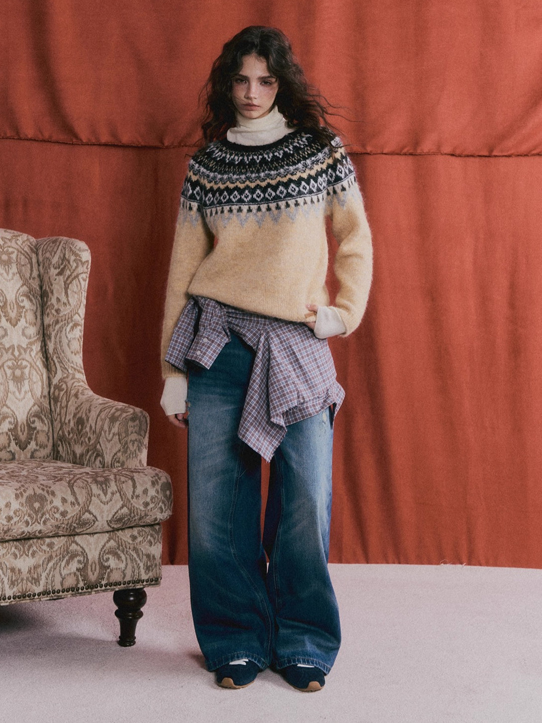 Vintage Washed Distressed Wide-Leg Jeans