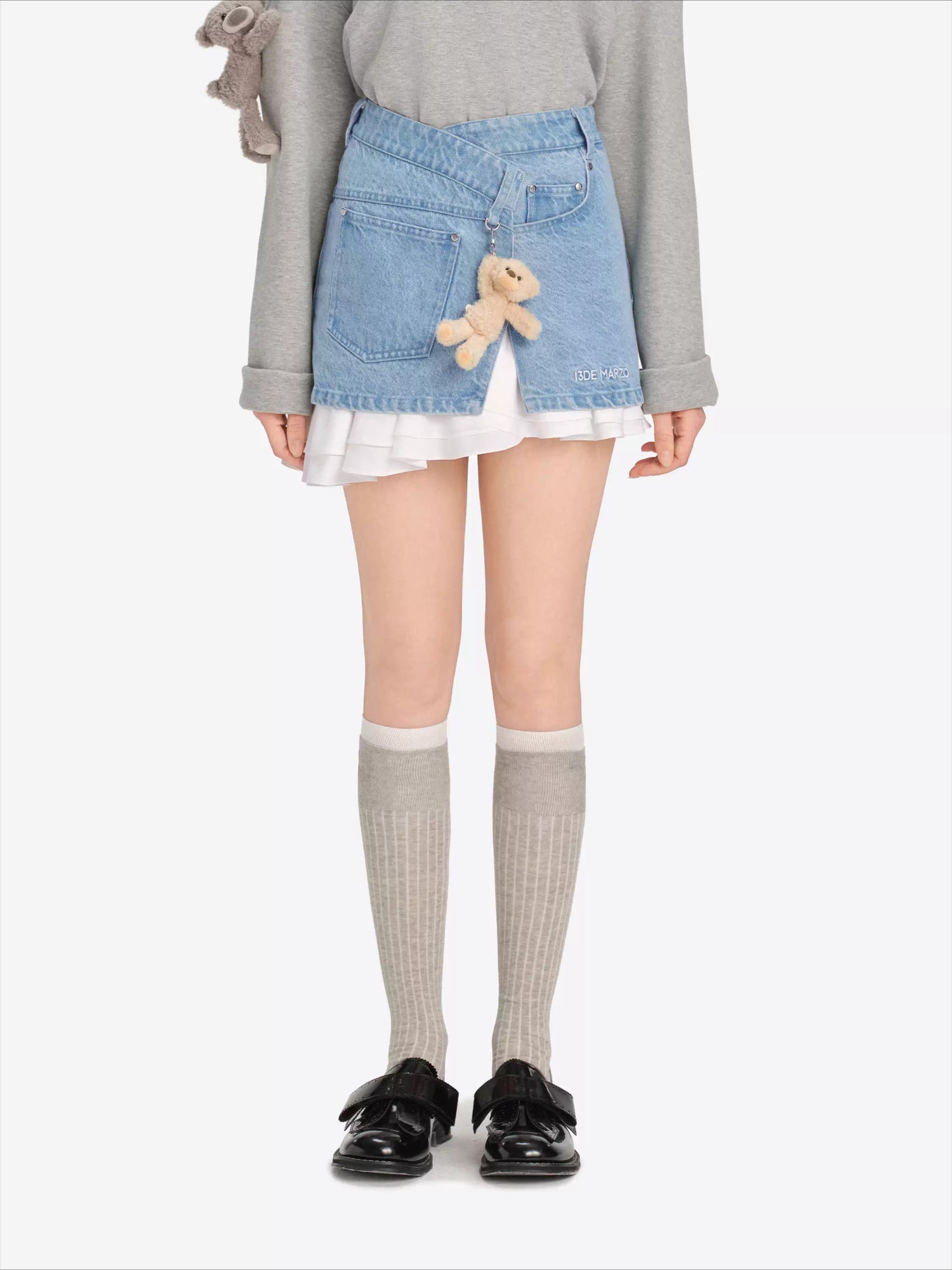 Multi-Way Patchwork Denim Mini Skirt