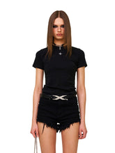 Waist-Cinching Embroidered Round-Neck T-Shirt - CHINASQUAD