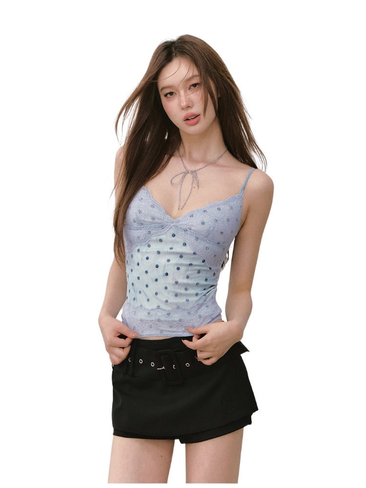Irregular Tie-Dye Polka Dot Lace Vest - CHINASQUAD