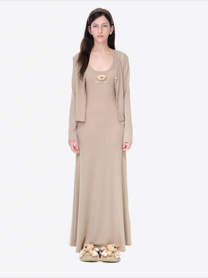 Waist-Tie Cardigan Two-Piece Long Dress Set