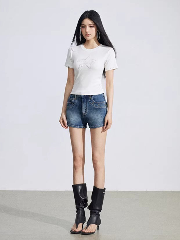 Studded Classic Denim Shorts