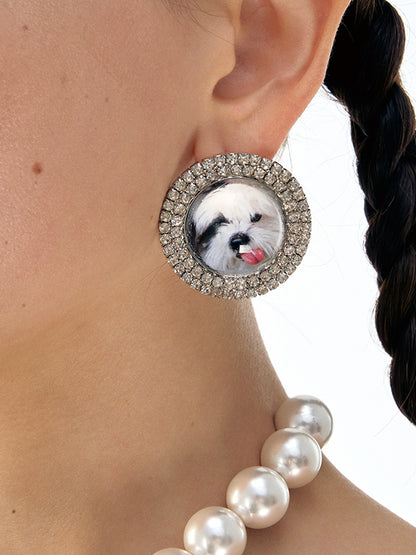 Cat &amp; Dog Gem-Studded Animal Earrings