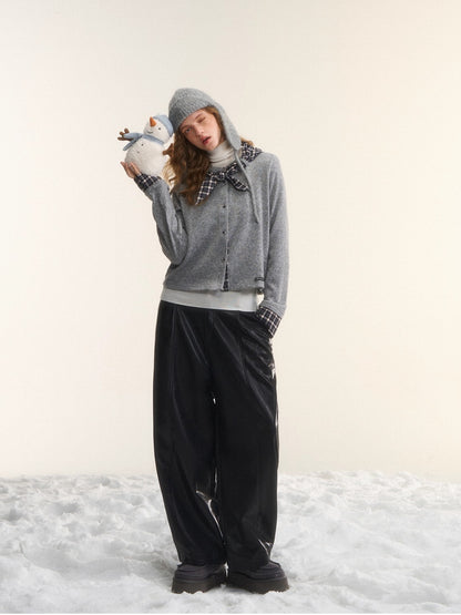 Panelled Slimming Black Curved-Leg Pants