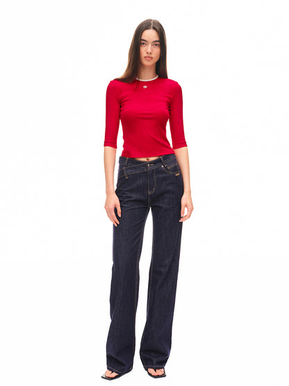 Contrast-Trimmed Mid-sleeve T-shirt - CHINASQUAD
