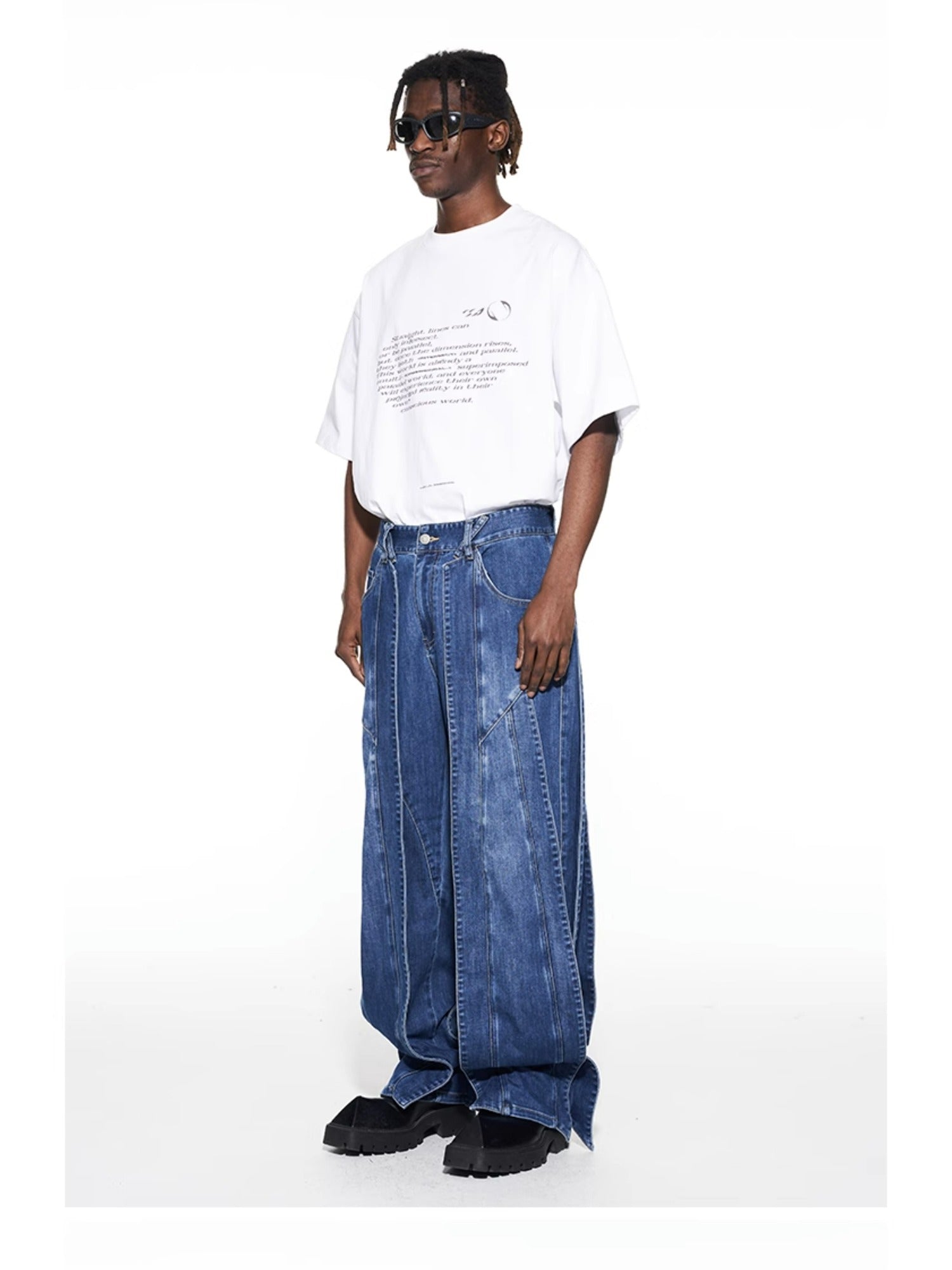 3D Cut Washed Denim Relaxed Jeans