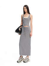 Contrast Color Fake Two-piece Waist Hollow Dress - CHINASQUAD