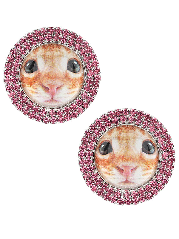 Cat &amp; Dog Gem-Studded Animal Earrings