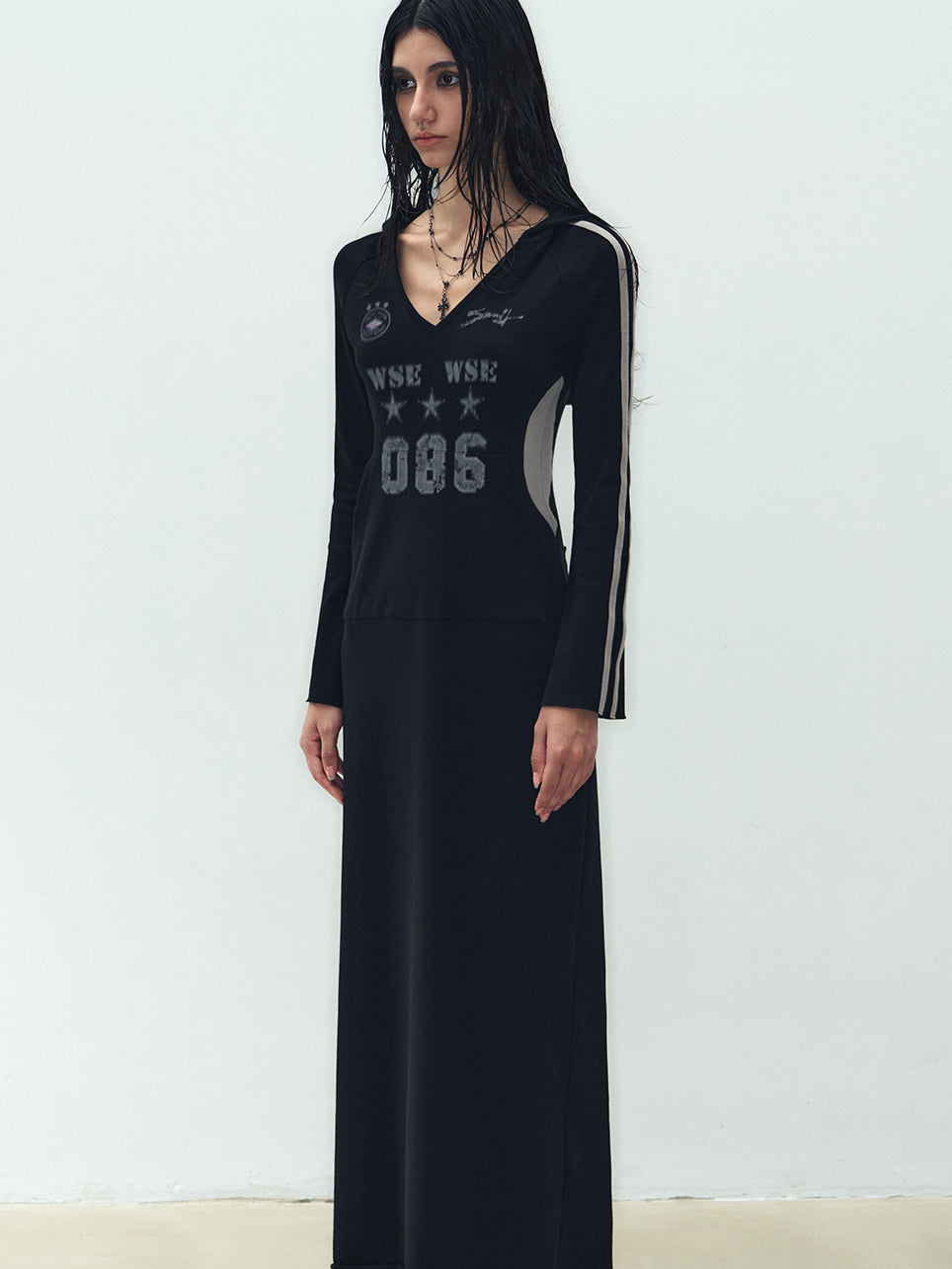 Black Hooded Slim Dress