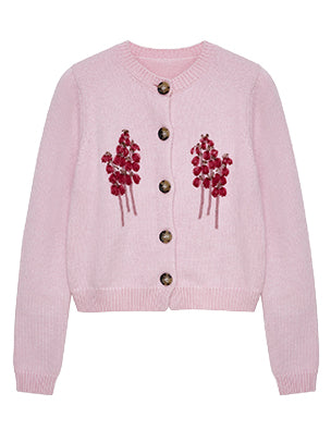 Sweet Floral Embroidered Knit Cardigan