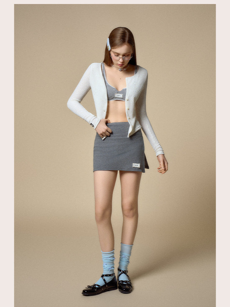 Silver High-Waist Bodycon Midi Skirt
