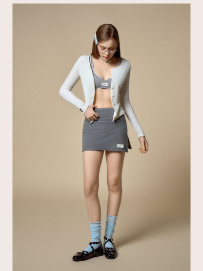 Silver High-Waist Bodycon Midi Skirt