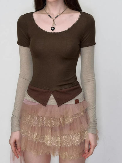 Faux Layered Long-Sleeve T-Shirt