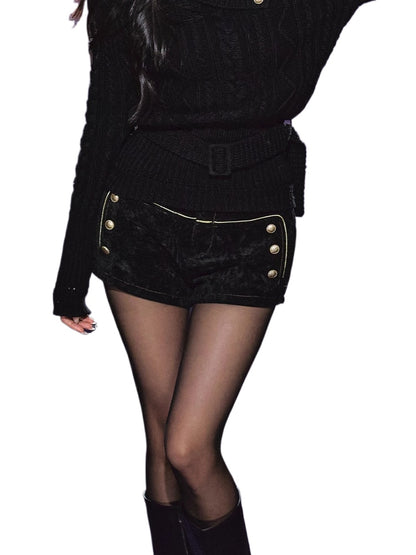 High-Density Corduroy Double-Breasted Slim Shorts