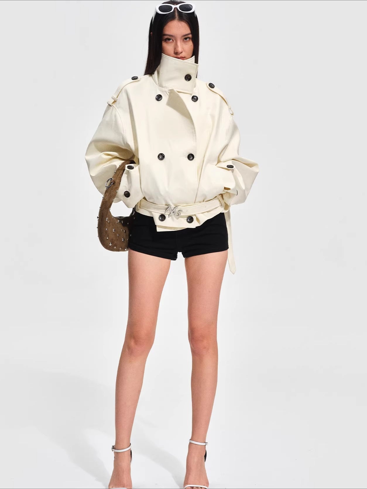 Washed Cotton-Tencel Moto-Style Short Jacket