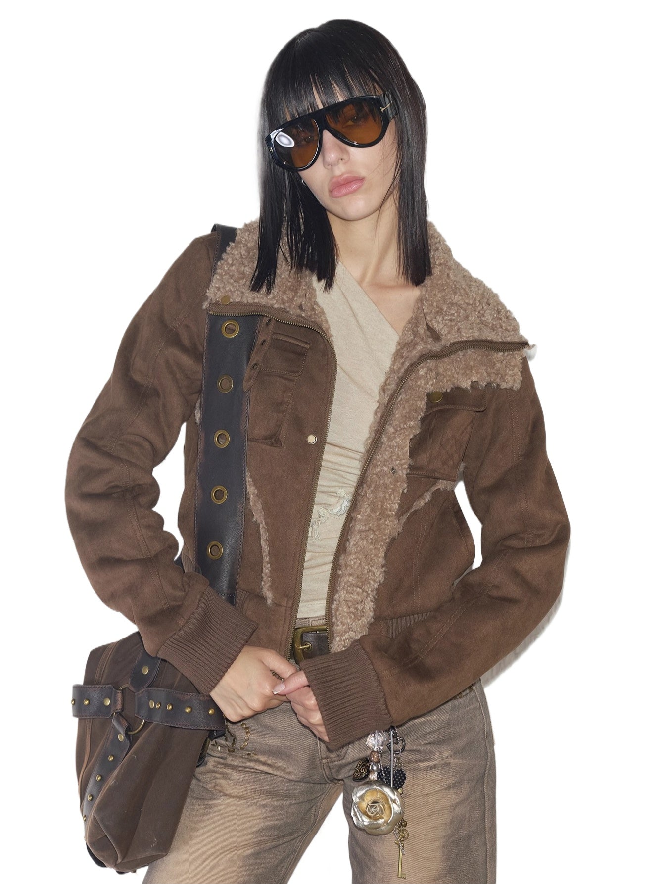 Faux Shearling Ribbed Short Jacket
