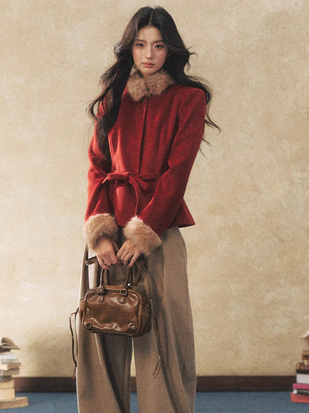 Two-Tone Tie-Detail Wool-Blend Jacket