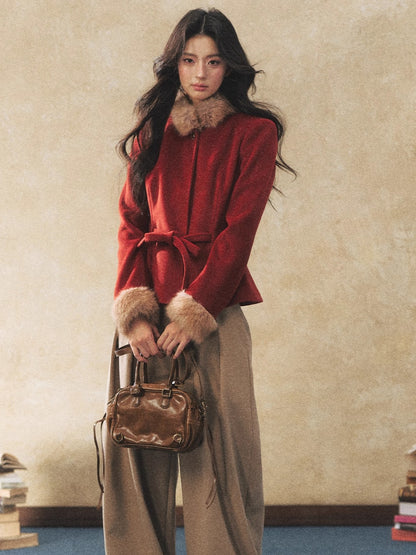 Two-Tone Tie-Detail Wool-Blend Jacket