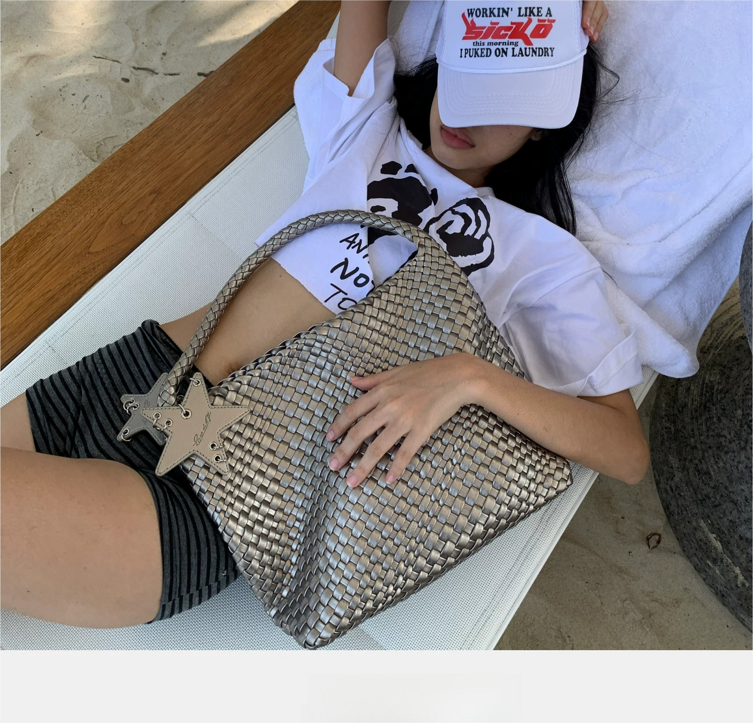 Medium Woven Tote Shoulder Bag ECODAY