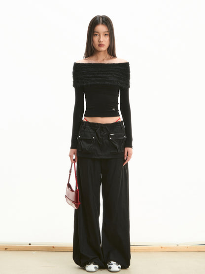 Faux Two-Piece Low-Waist Loose Drawstring Pants