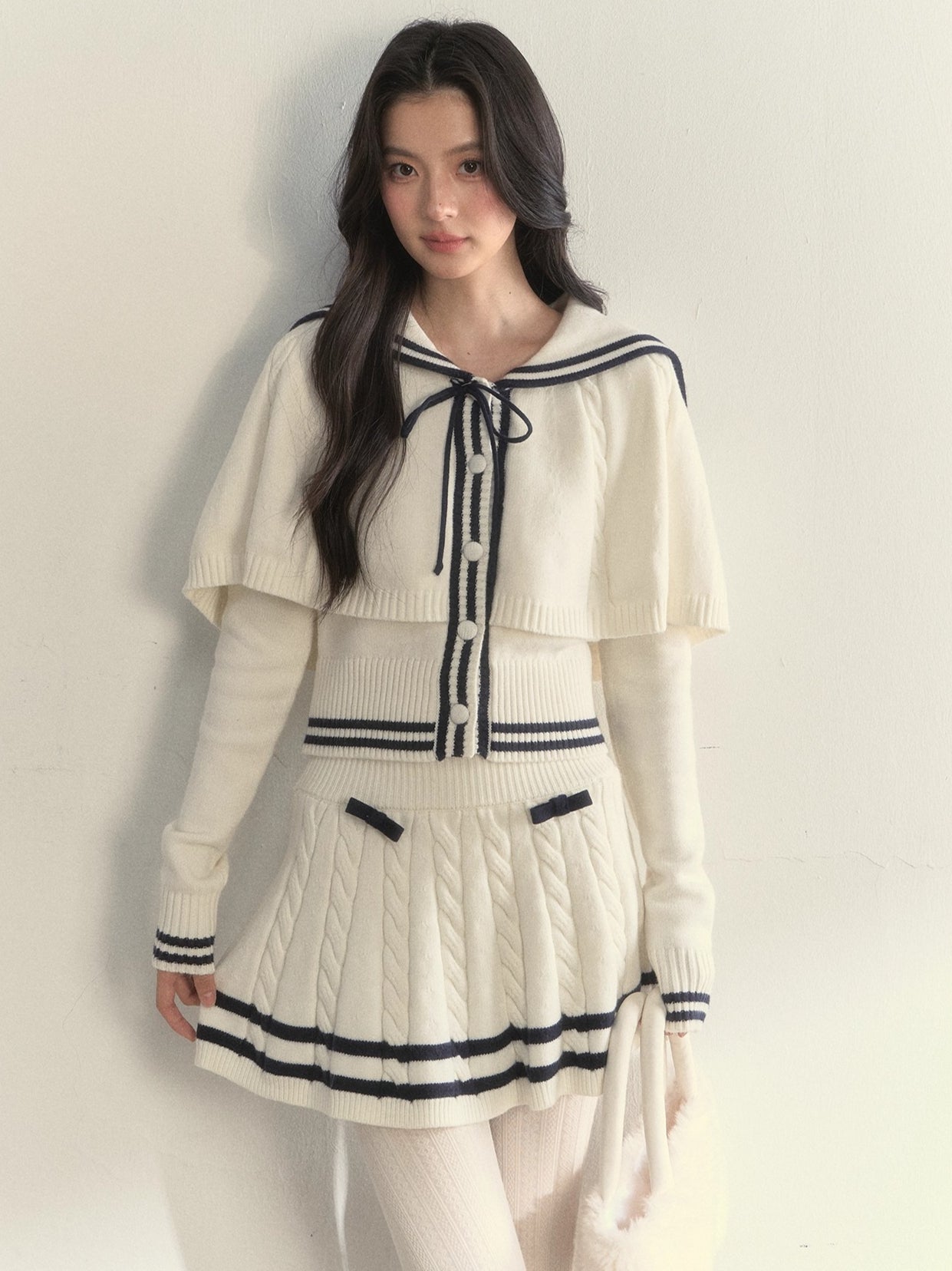 Nautical Cable-Knit Vintage Cape &amp; Skirt Set
