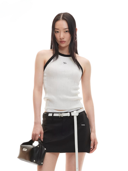 Asymmetric Ribbed Halter Knit Top
