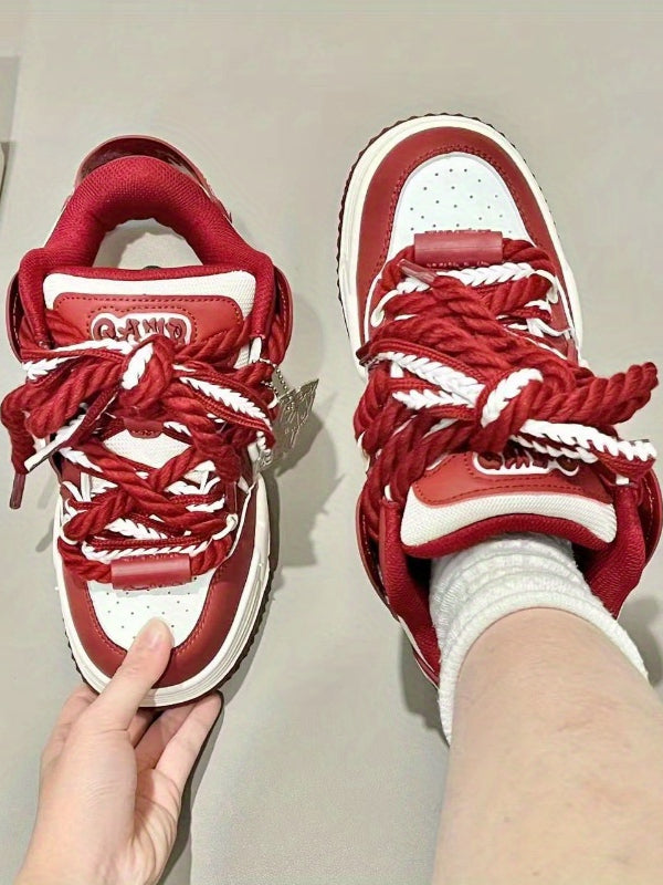 Burgundy Low-Top Casual Sneakers