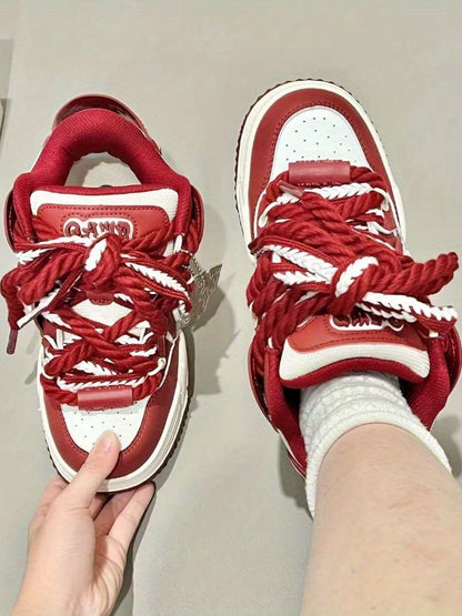 Burgundy Low-Top Casual Sneakers