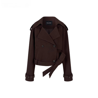 Lapel Collar Belted Cropped Trench Jacket