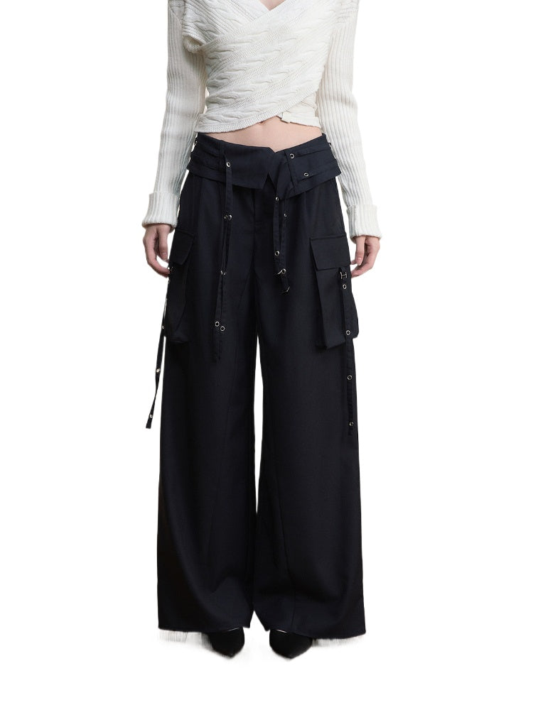 Folded Waist Three-Dimensional Pocket Casual Pants - CHINASQUAD