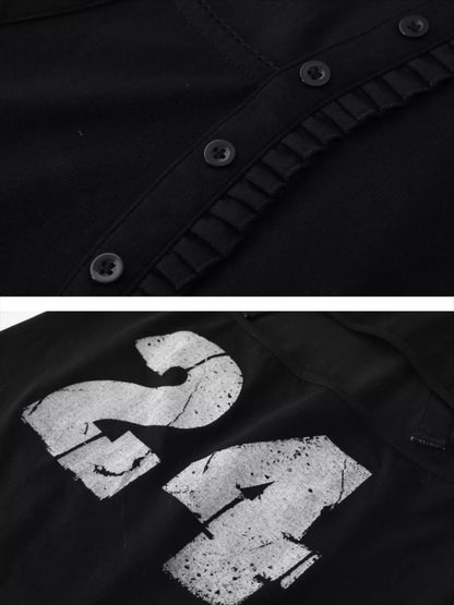 Backless Letter Print Lace-Trim Polo T-Shirt