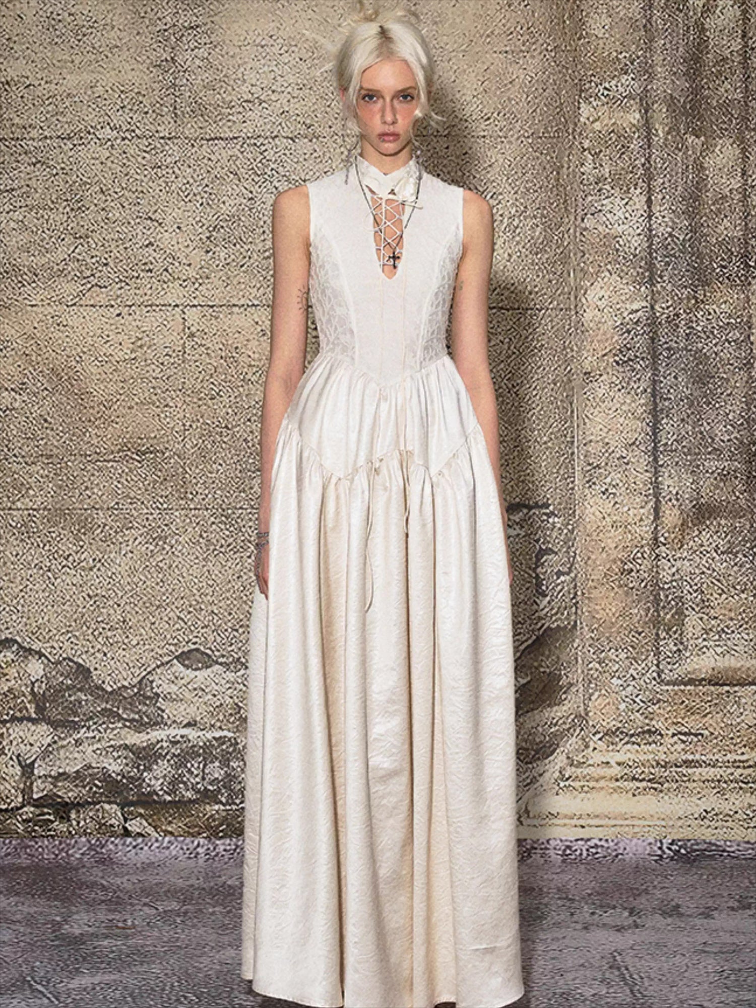 French Elegant Tie-Waist Maxi Dress