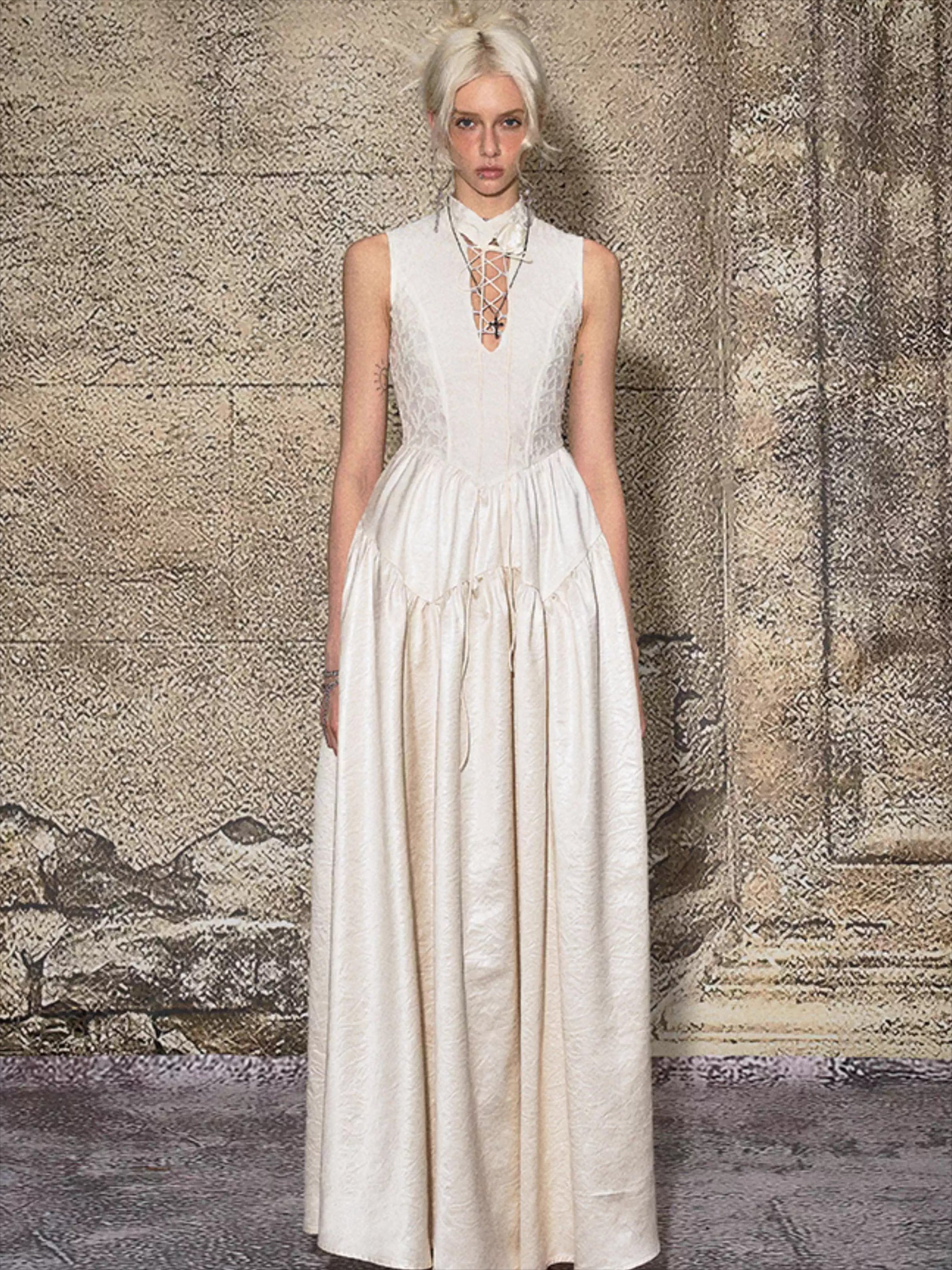 French Elegant Tie-Waist Maxi Dress